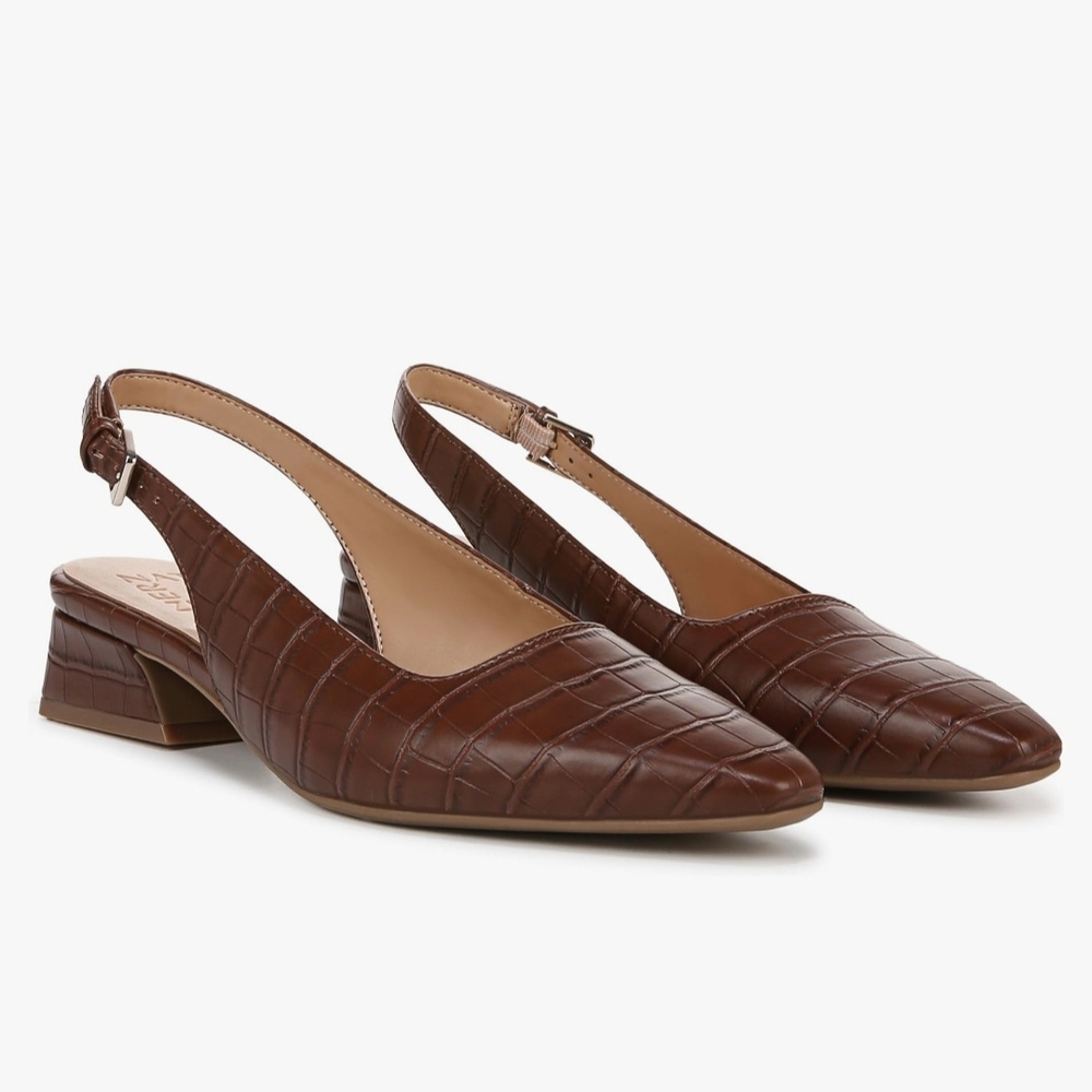 Brown Slingback Block Heel Shoes